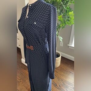 Ralph Lauren Blue and White Buttoned Dolman Sleeve Shirt Dress